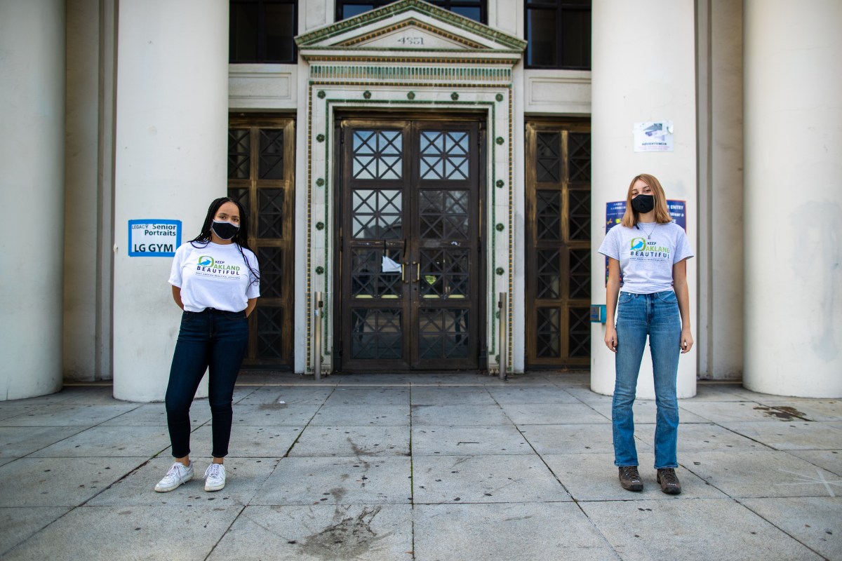 Portraits of High school students Tiara Wilkerson and Cali Carson of the Keep Oakland Beautiful Youth Advisory.