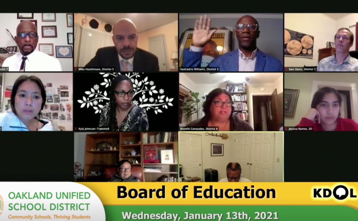 screenshot of Oakland Unified School District virtual board meeting