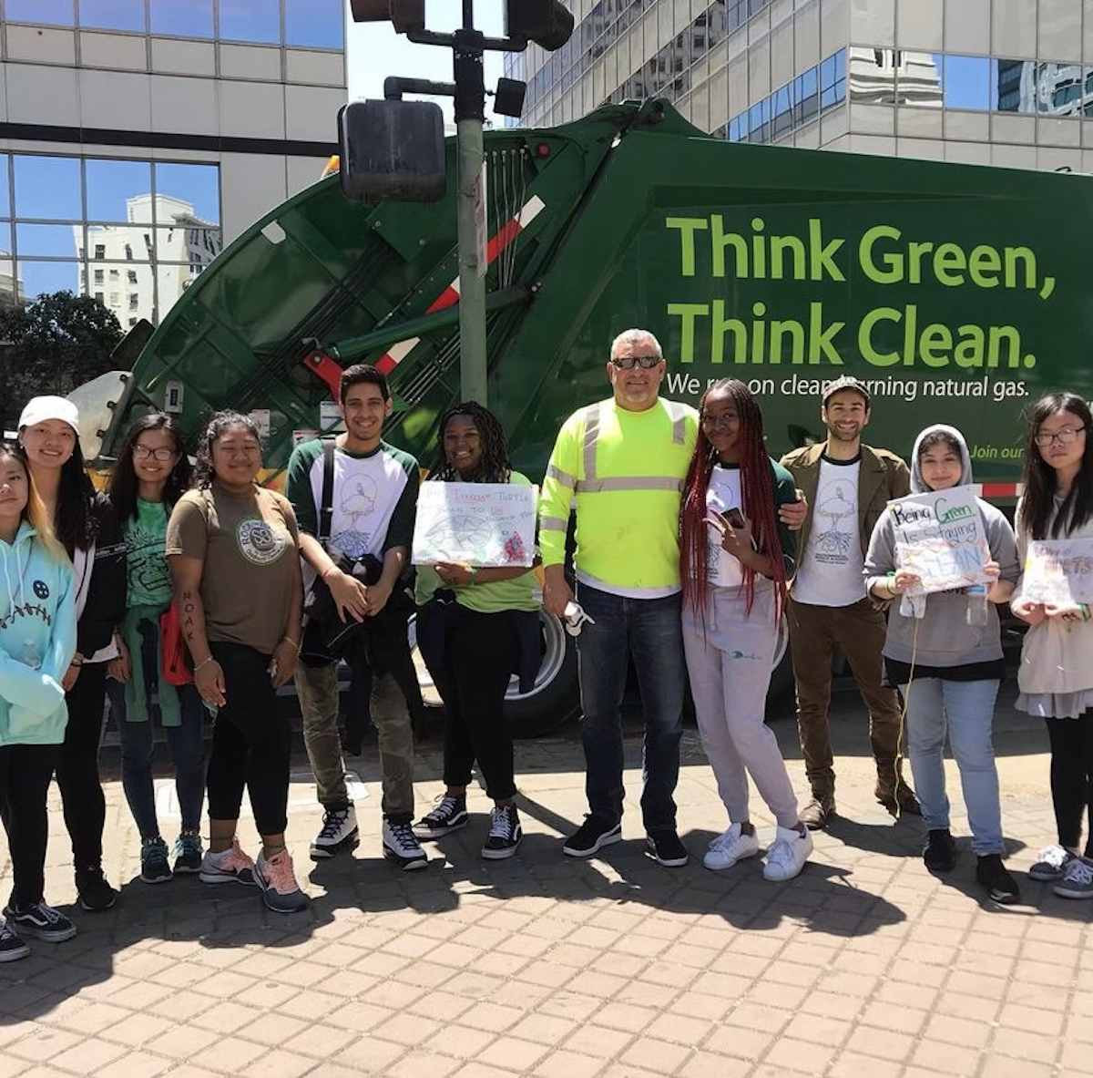 students at litter march in downtown oakland