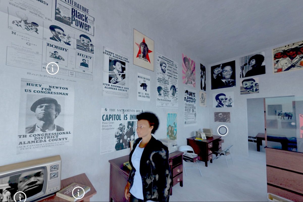 A screenshot of OaklandVR's recreation of the Black Panther Party's 1968 office in Oakland.