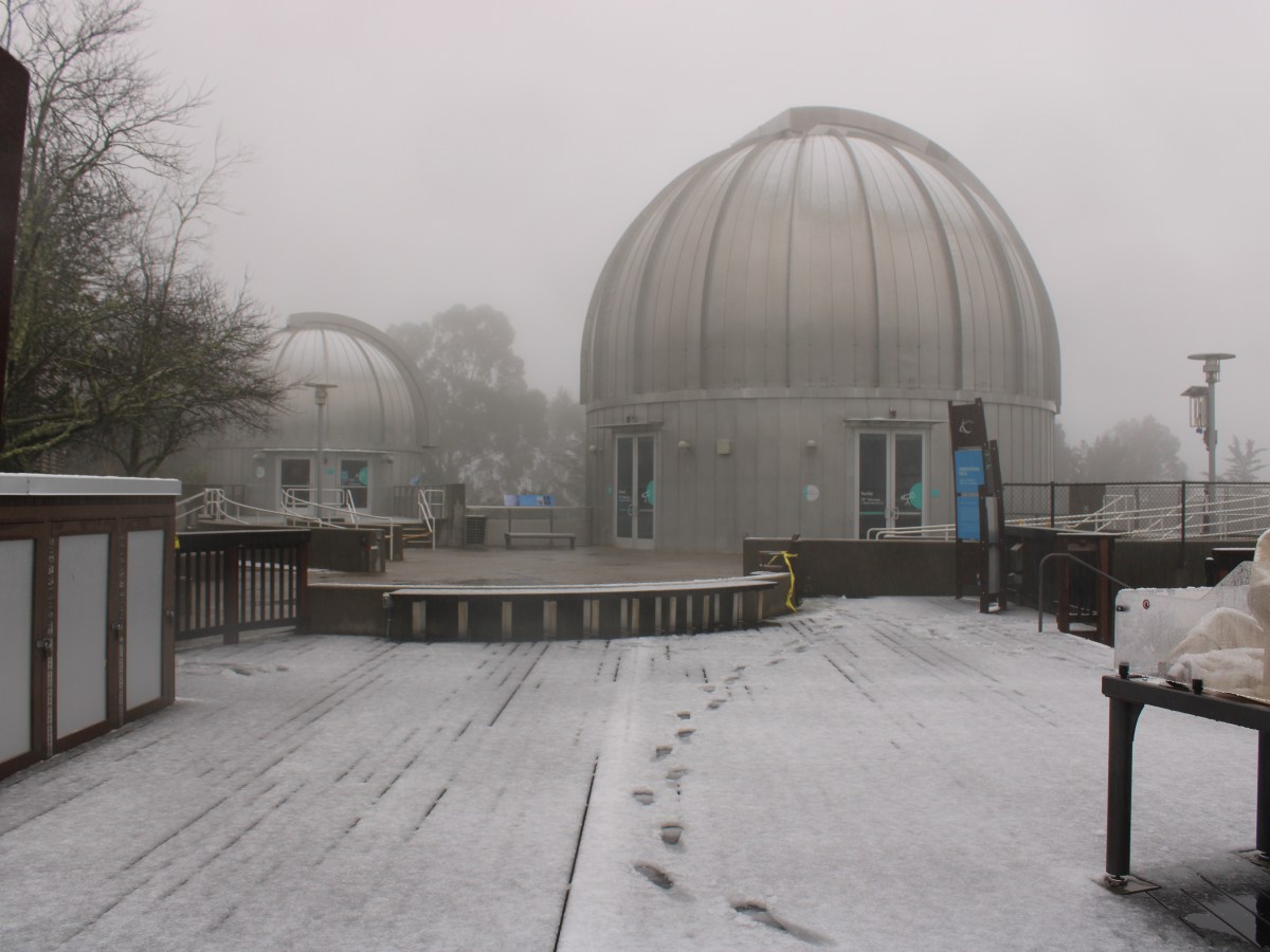 snow on the ground at chabot space and science center's observation deck