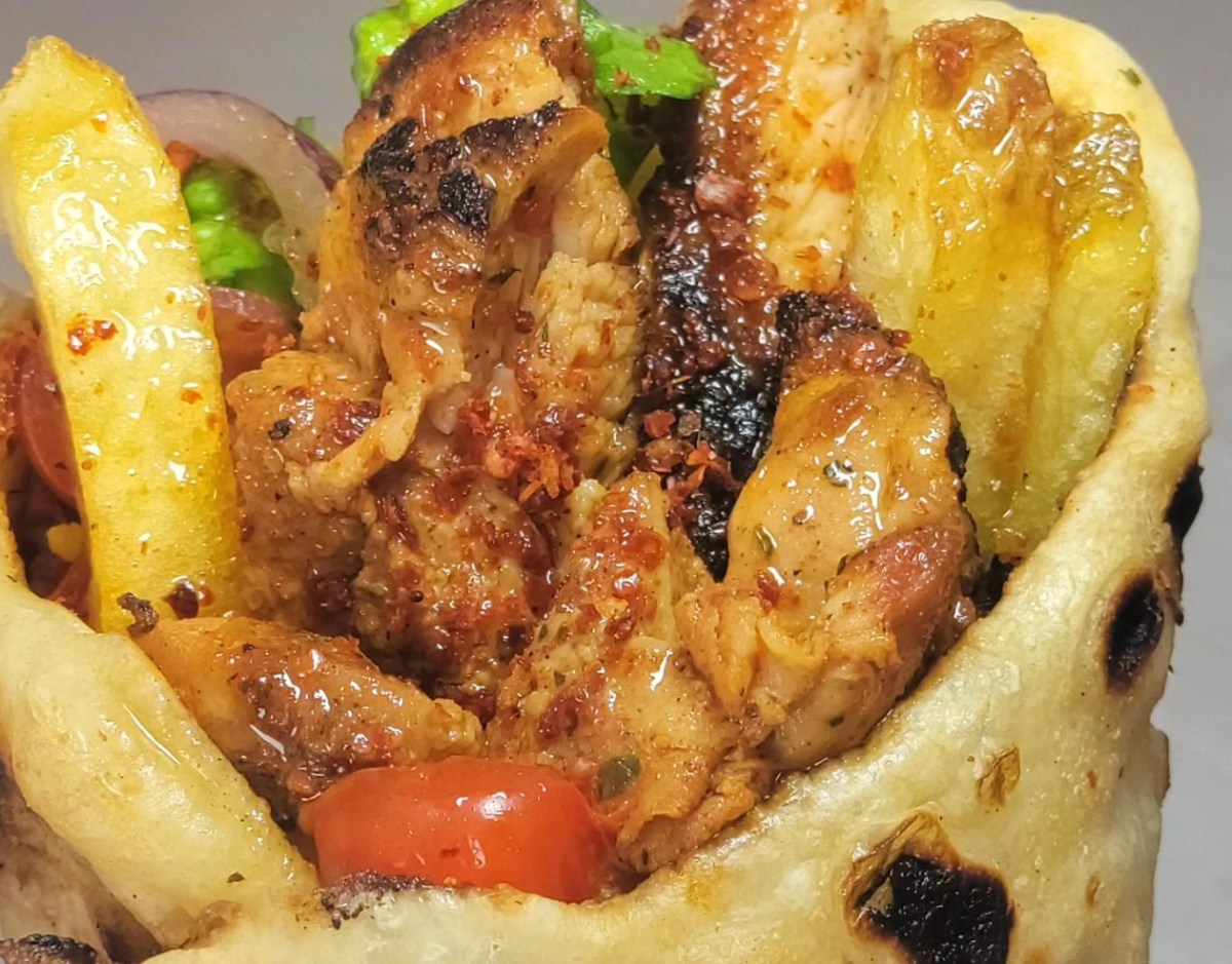 Meat and veg in a pita wrap