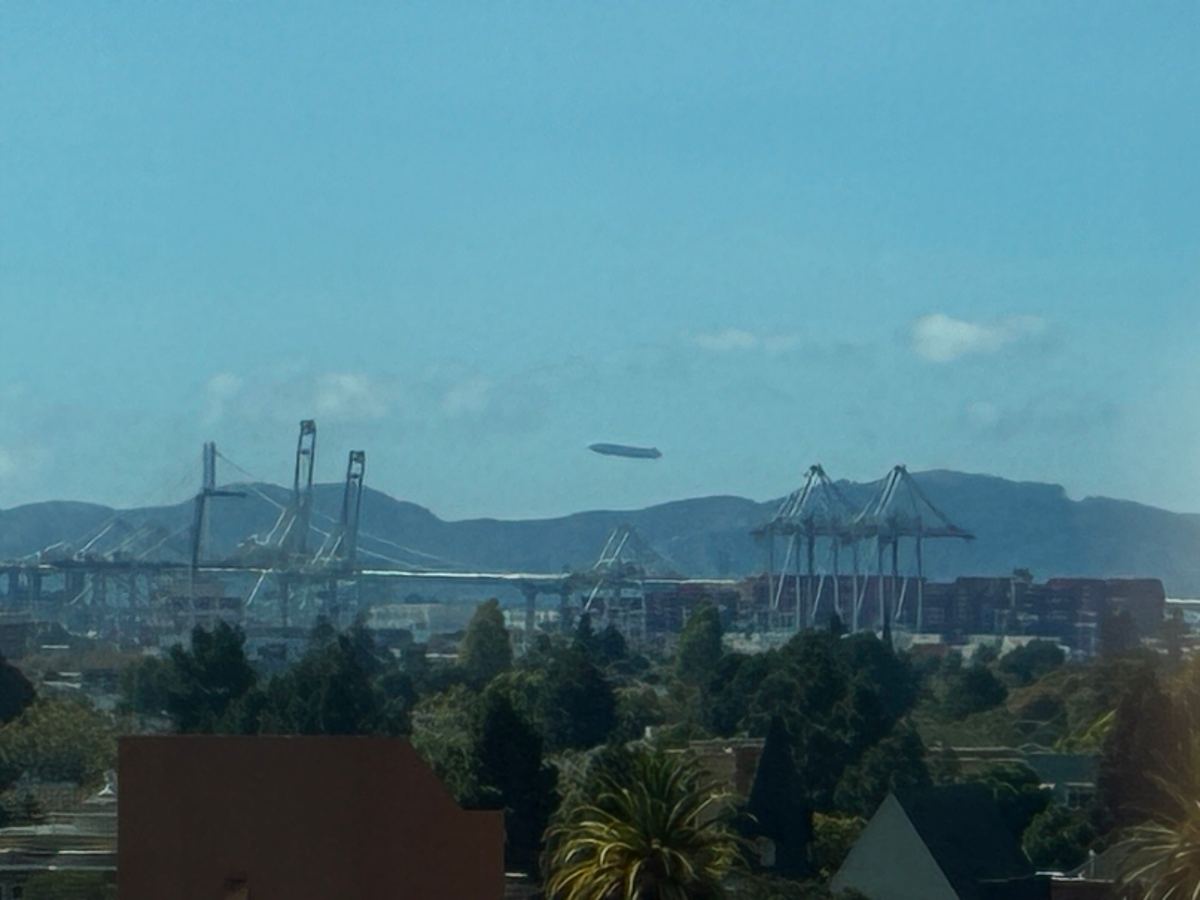 A massive airship drifted by the Port of Oakland today